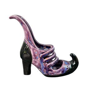 Ceramic Clay Art Handmade Glazed Witch Shoe Sculpture Halloween Funky Unique